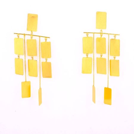 Long Statement African Tribal Brass Dangle Earrings with 18k Gold Plating